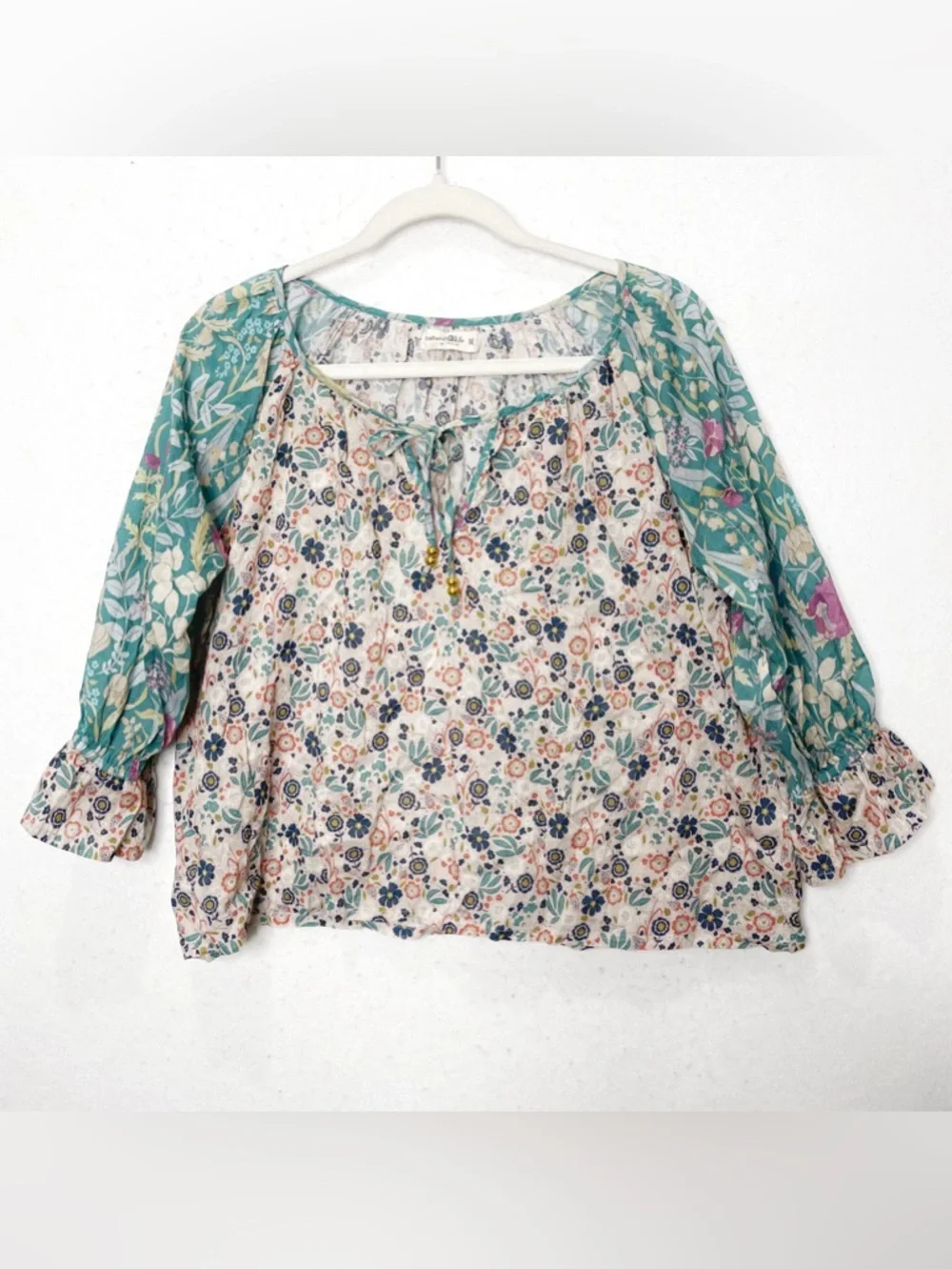 Natural Life Magnolia Cotton Top Seafoam Floral Bohemian Mixed Print 100% Cotton - Picture 3 of 9